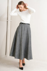CITY CHECKLINE WOOLEN WOVEN MIDI SKIRT