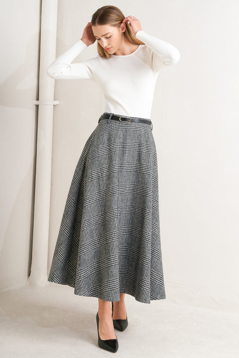 CITY CHECKLINE WOOLEN WOVEN MIDI SKIRT
