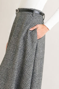 CITY CHECKLINE WOOLEN WOVEN MIDI SKIRT