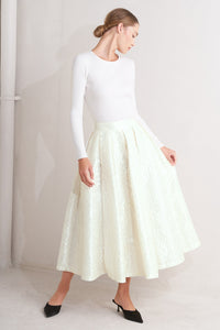 ROSÉ TEXTURE WOVEN FULL MIDI SKIRT