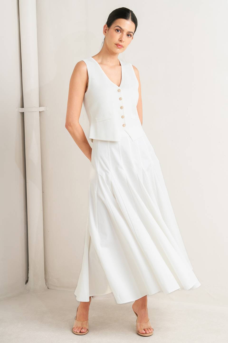 PALE FRAME WHITE WOVEN CIRCLE SKIRT