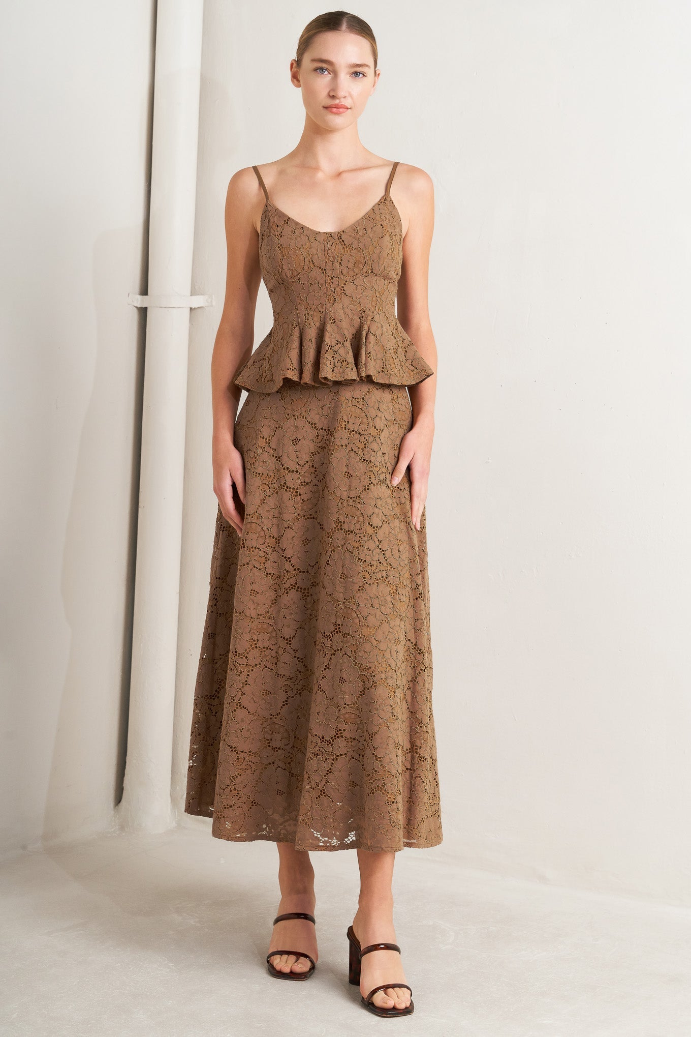 PURELY ROMANTIC WOVEN LACE MIDI SKIRT