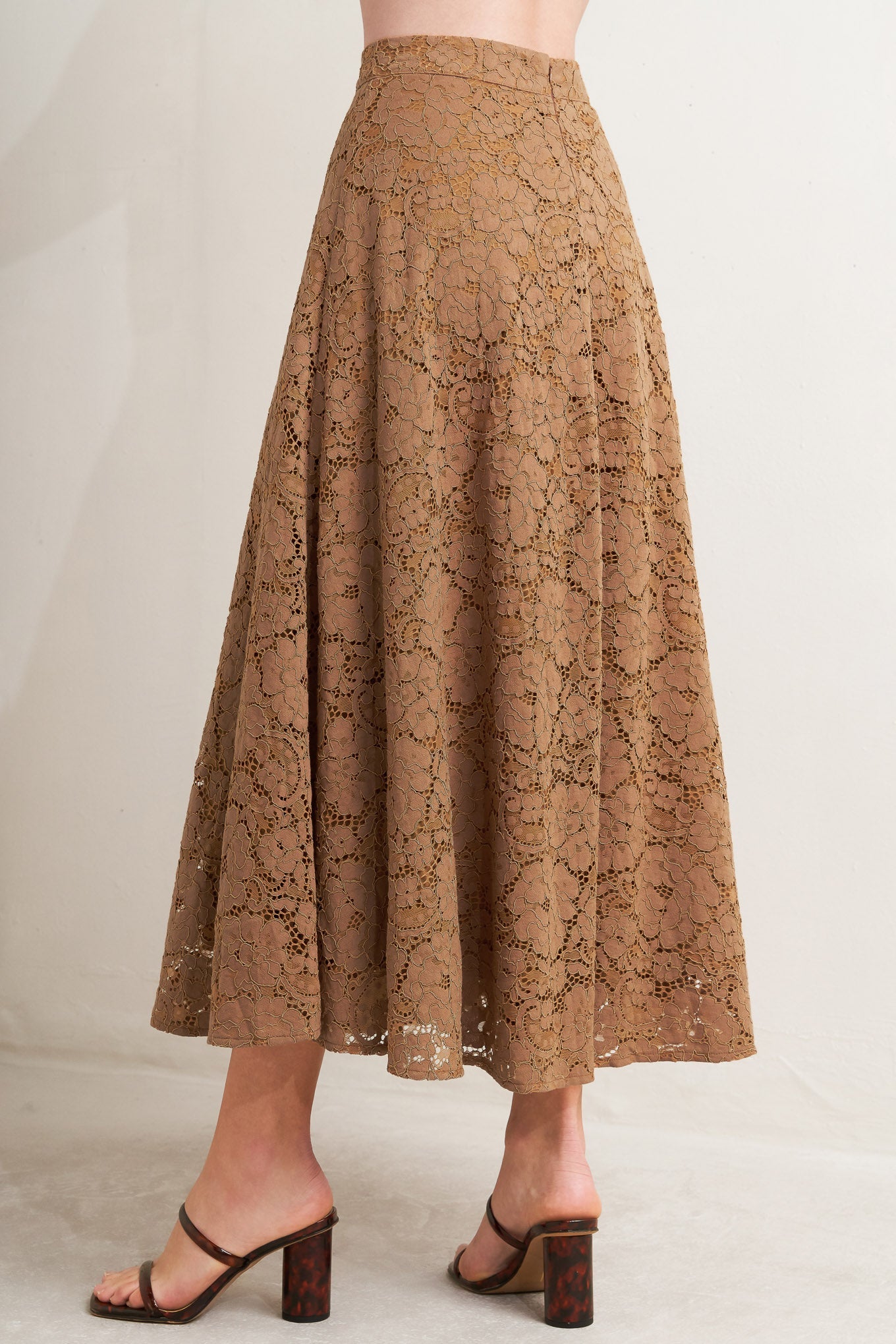 PURELY ROMANTIC WOVEN LACE MIDI SKIRT