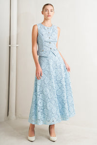 PURELY ROMANTIC WOVEN LACE MIDI SKIRT