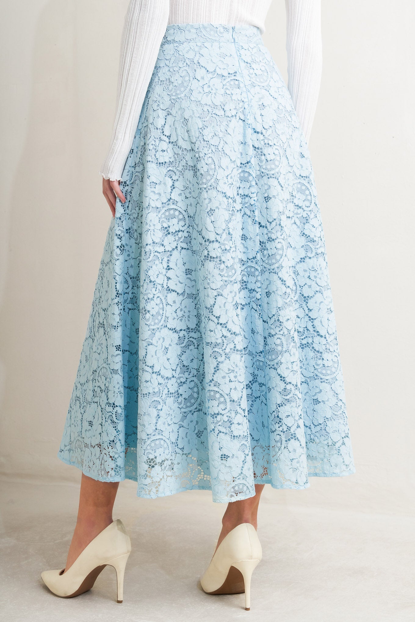 PURELY ROMANTIC WOVEN LACE MIDI SKIRT