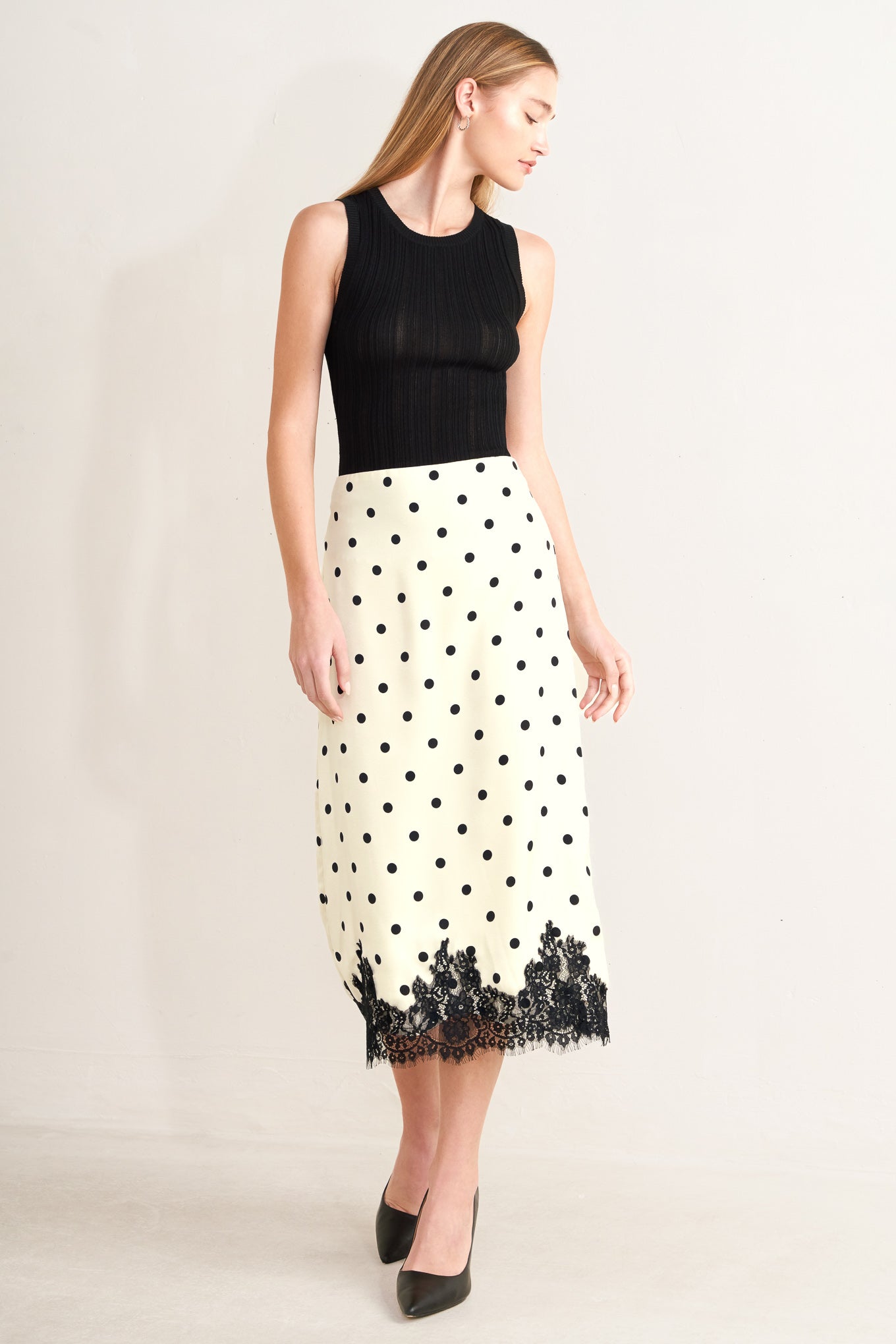 PARIS POLKA WOVEN MIDI PENCIL SKIRT