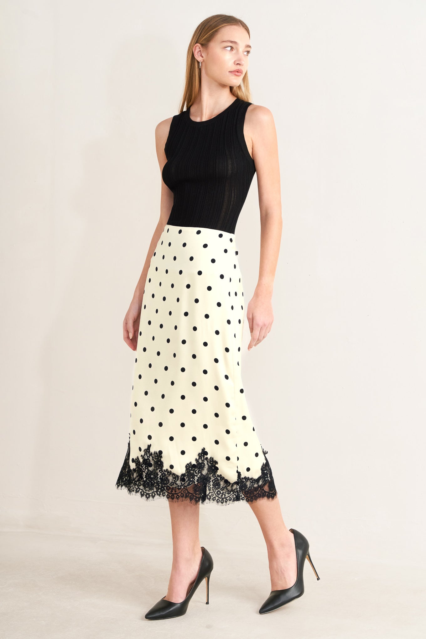 PARIS POLKA WOVEN MIDI PENCIL SKIRT