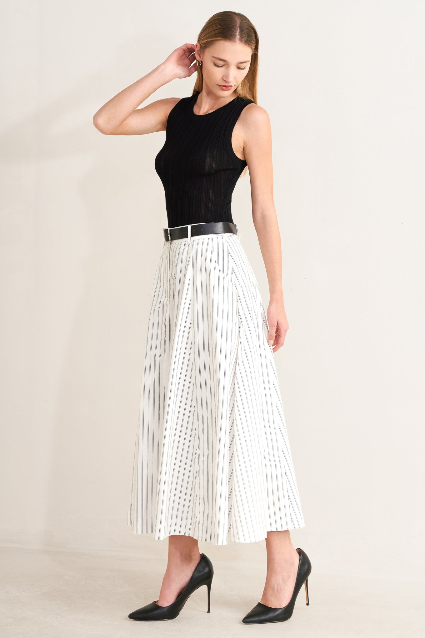 UPTOWN STRIPE WOVEN MDI CIRCLE SKIRT