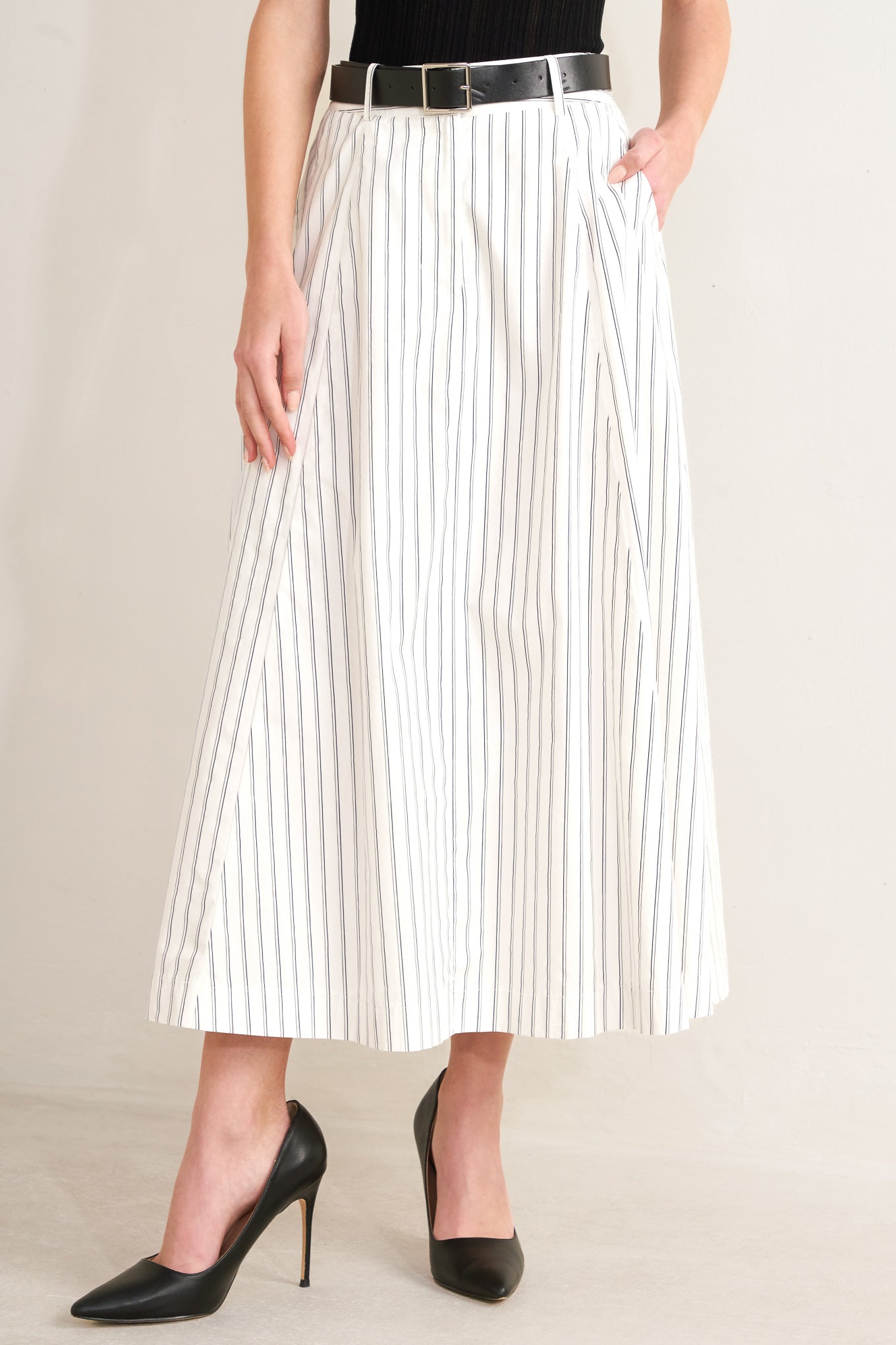 UPTOWN STRIPE WOVEN MDI CIRCLE SKIRT