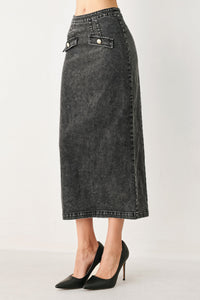 STONEWASHED DENIM MIDI PENCIL SKIRT