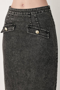 STONEWASHED DENIM MIDI PENCIL SKIRT