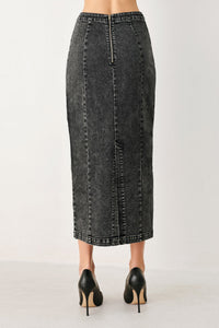 STONEWASHED DENIM MIDI PENCIL SKIRT