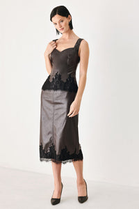 LACE AFTER DARK FAUX LEATHER PENCIL SKIRT