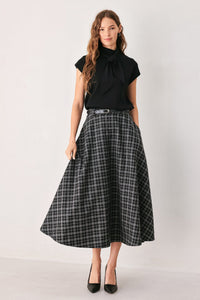 MONOCHROME CHECK FULL-SWEEP MIDI SKIRT
