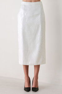IVORY TEXTURE WHITE WOVEN PENCIL SKIRT