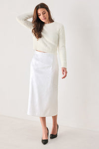 IVORY TEXTURE WHITE WOVEN PENCIL SKIRT