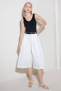 LUMINOUS GRACE WHITE WOVEN CULOTTE PANTS