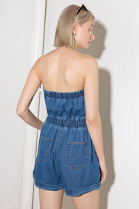 GRACEFULLY WRAPPED MEDIUM DENIM ROMPER