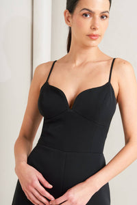 PRISTINE EDGE BLACK WOVEN JUMPSUIT