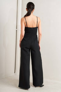 PRISTINE EDGE BLACK WOVEN JUMPSUIT