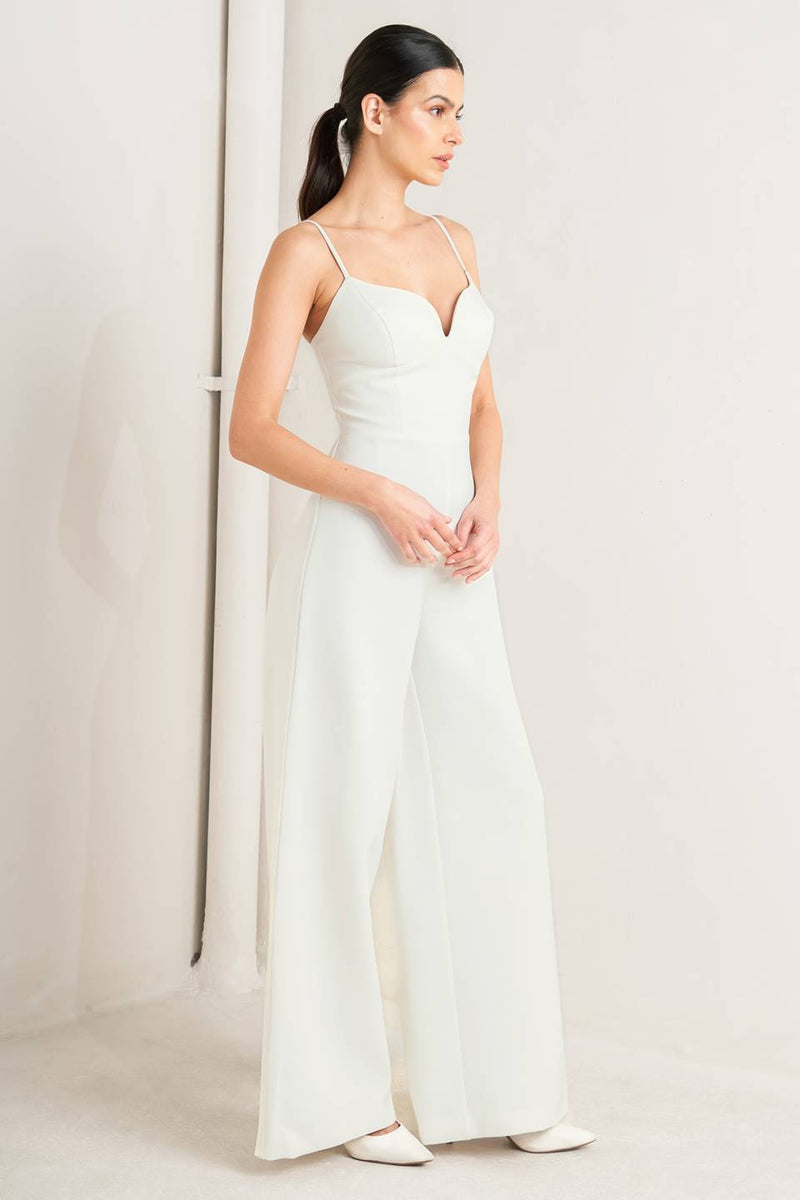 PRISTINE EDGE OFF WHITE WOVEN JUMPSUIT