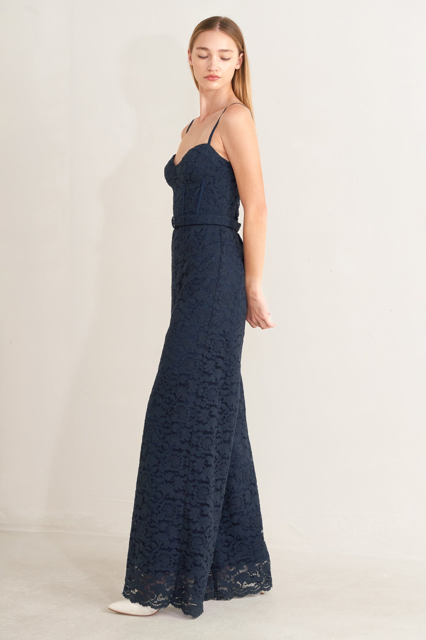 EVENING MUSE WOVEN LACE JUMPSUIT