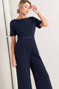 FOREVER FLATTERING NAVY WOVEN JUMPSUIT