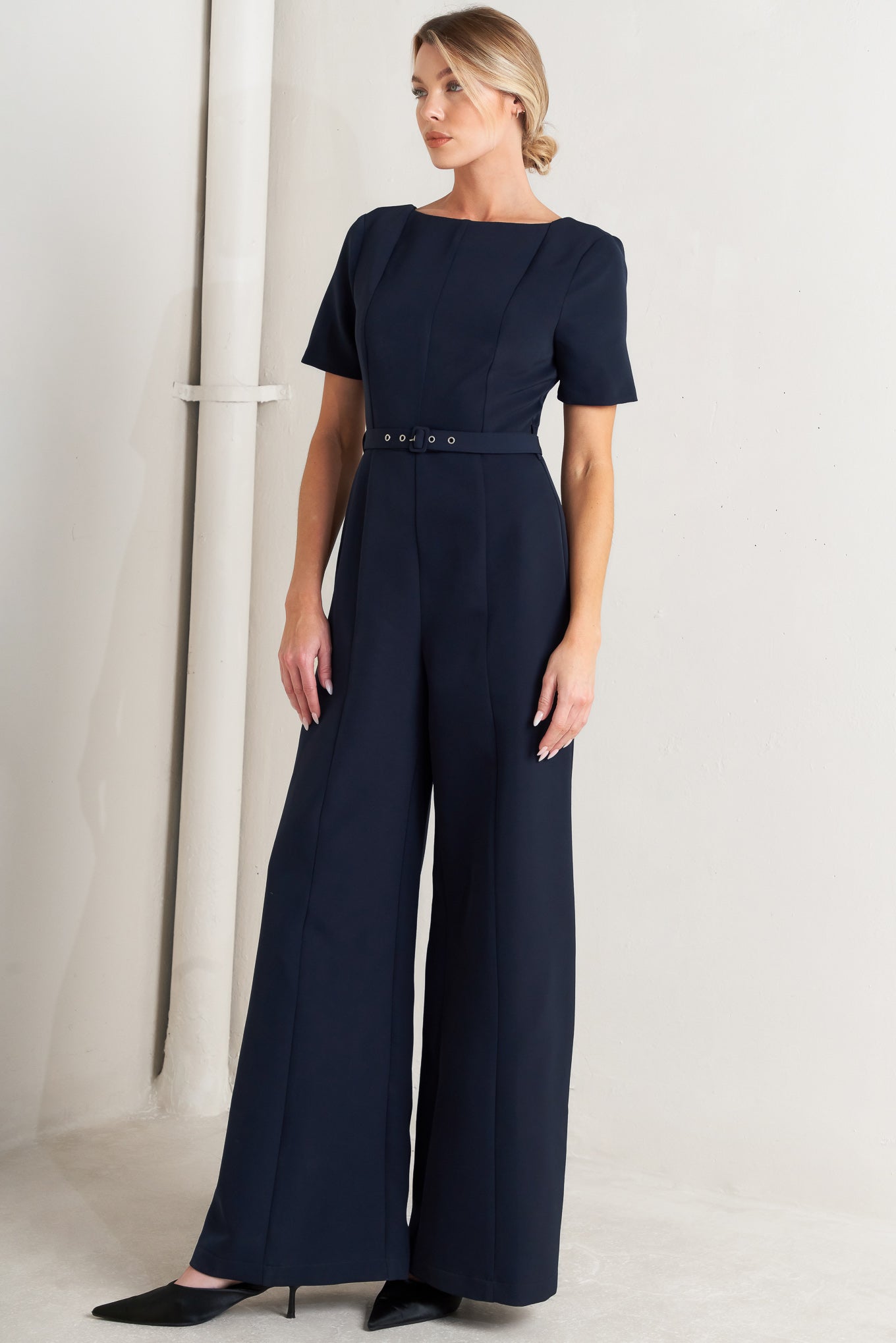 FOREVER FLATTERING NAVY WOVEN JUMPSUIT