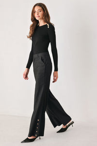 COMMAND NOIR BLACK BUTTON-HEM FLARE PANTS