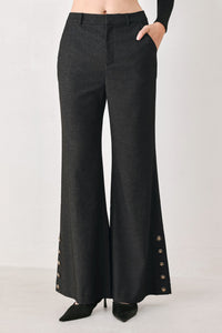 COMMAND NOIR BLACK BUTTON-HEM FLARE PANTS