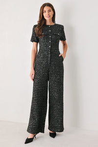 MIDNIGHT TWEED BLACK SEQUIN WIDE-LEG JUMPSUIT