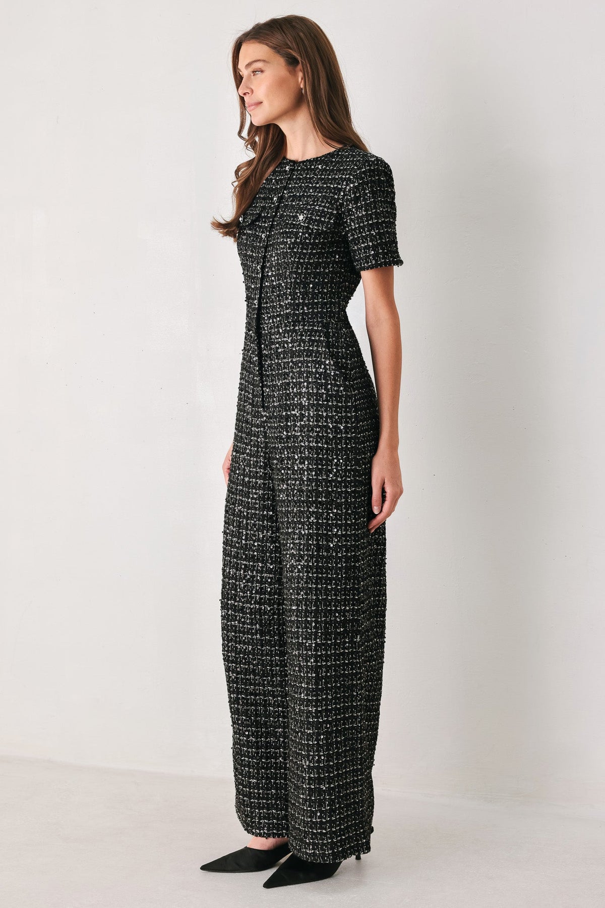 MIDNIGHT TWEED BLACK SEQUIN WIDE-LEG JUMPSUIT