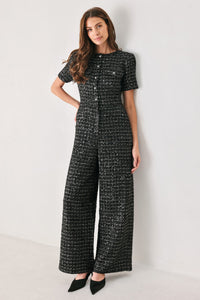 MIDNIGHT TWEED BLACK SEQUIN WIDE-LEG JUMPSUIT