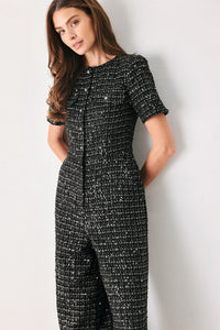 MIDNIGHT TWEED BLACK SEQUIN WIDE-LEG JUMPSUIT