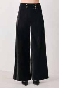 VELVET COMMAND BLACK BUTTON-WAIST WIDE-LEG PANTS