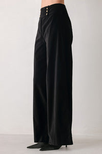 VELVET COMMAND BLACK BUTTON-WAIST WIDE-LEG PANTS