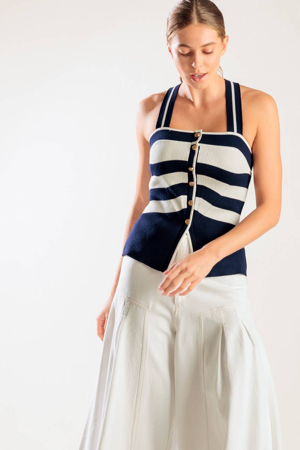 SHINE BRIGHT NAVY KNIT TOP