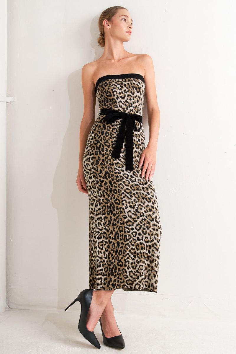 WILD ROMANCE LEOPARD KNIT MIDI DRESS