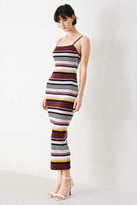 MIDNIGHT STRIPE SWEATER KNIT MIDI DRESS