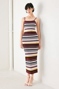 MIDNIGHT STRIPE SWEATER KNIT MIDI DRESS