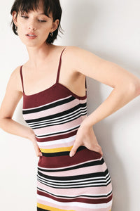 MIDNIGHT STRIPE SWEATER KNIT MIDI DRESS