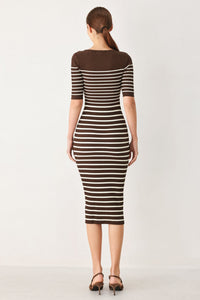 TRENDY CHOCOLATE STRIPE SWEATER MIDI DRESS