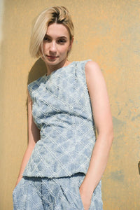 UNFOLDING CHAPTER DENIM TOP