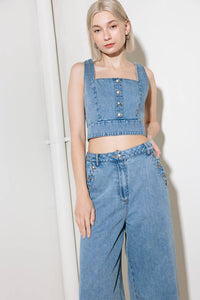 EVER SO SWEET LIGHT INDIGO DENIM TOP