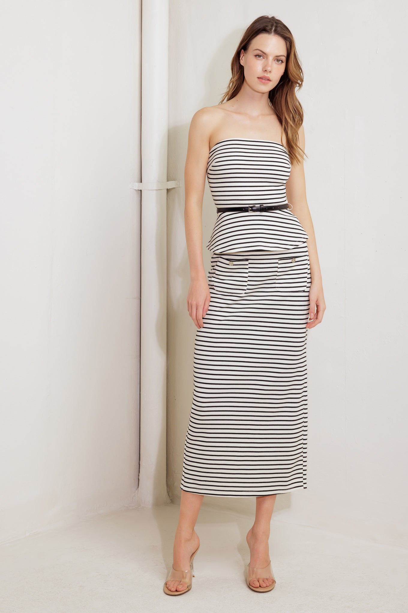 WINDING PATH STRIPED WOVEN TUBE TOP