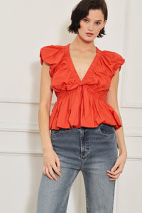 SCARLET COUNTRY GIRL WOVEN TOP