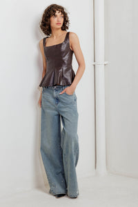 URBAN CHIC MINIMALISM FAUX LEATHER TOP