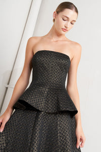 EVENING SCULPT METALLIC THREADED WOVEN TOP