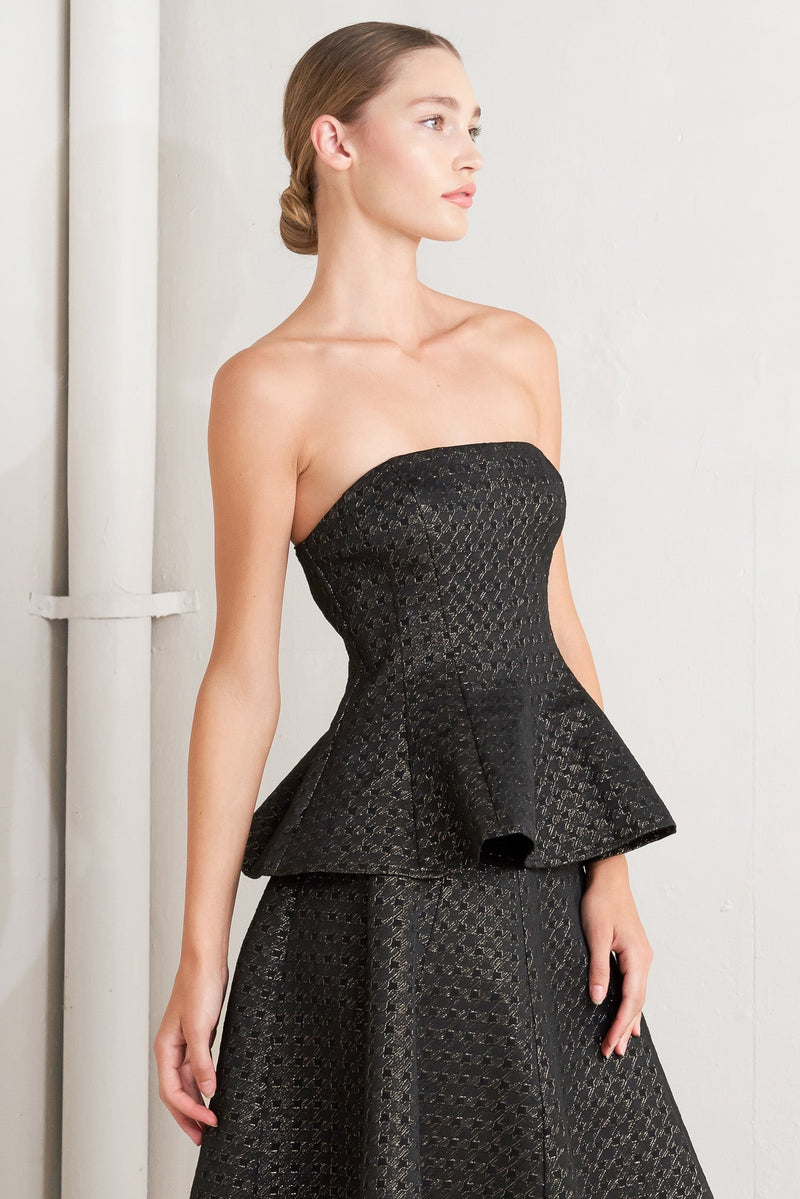 EVENING SCULPT METALLIC THREADED WOVEN TOP