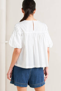 WHITE DREAM PUFF WOVEN TOP
